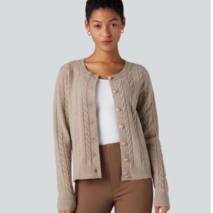 Halara Long Sleeve Cable Knit Cardigan Size M Mocha Meringue Neutral NWT